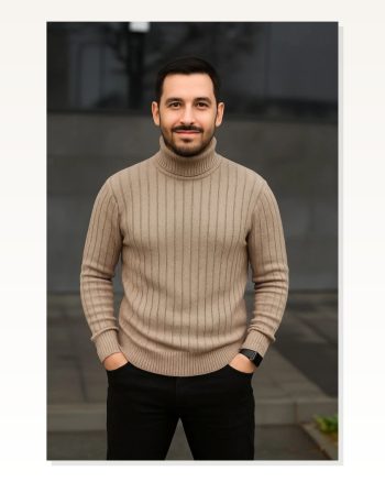 Erkek Fitilli 2’LI Set Bej Siyah Regular Balıkcı Yaka Tam Boğazlı Triko Seti Modeli Kazak
