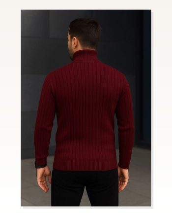 Erkek Fitilli 2’LI Set Bordo Siyah Regular Balıkcı Yaka Tam Boğazlı Triko Seti Modeli Kazak