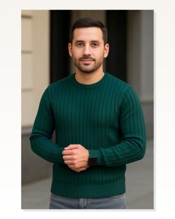 Erkek Fitilli Triko Kazak 2’LI Set Siyah Haki Kalın Dokuma Pamuklu Regular Fit Bisiklet