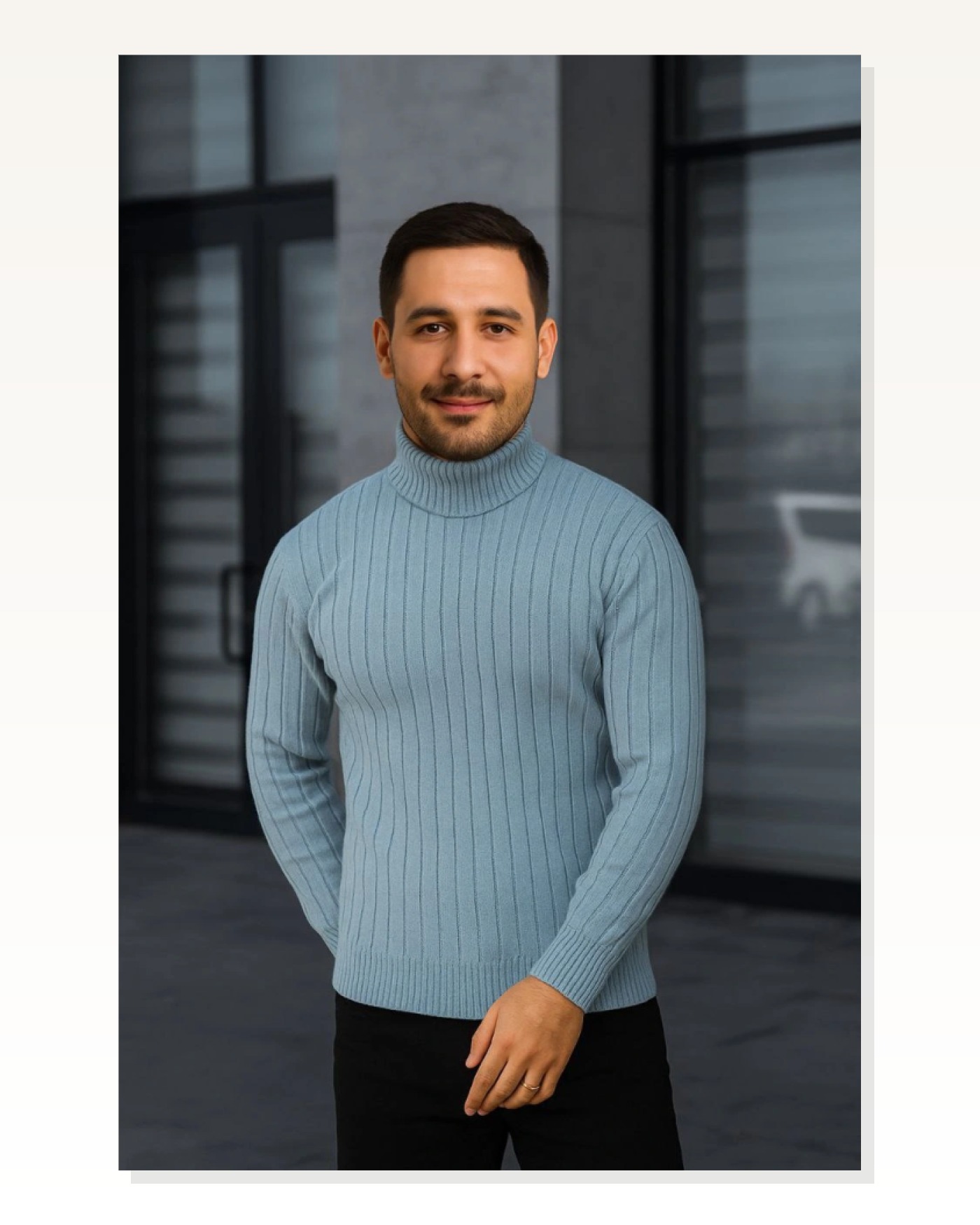 Erkek Günlük Şıklık Üçlü Set Bej Siyah Bebe Mavisi Tam Boğazlı Triko Kazak Marketplace blank
