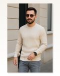 Erkek Fitilli Triko Kazak 3’Lü Set Bej, Bebek Mavisi, Siyahkalın Dokuma Pamuklu Regular Fit Bisiklet Yaka