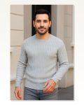 Erkek Fitilli 3’Lü Set Gri Haki Siyah Regular Fit Bisiklet Yaka Triko Seti Modeli Kazak