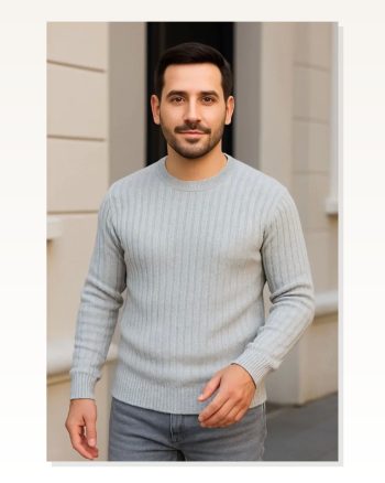 Erkek Fitilli 3’Lü Set Gri Haki Siyah Regular Fit Bisiklet Yaka Triko Seti Modeli Kazak