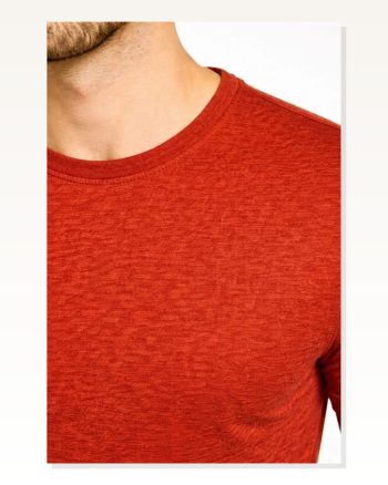 Erkek Flam Kumaş Melanj Dokulu Regular Fit Tişört Bisiklet Yaka Yazlık T-shirt Kiremit