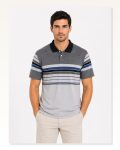 Erkek Flamlı Penye Çizgili Polo Yaka Tişört Kısa Kol Yazlık T-shirt Gri