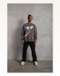 Erkek Özgür Güvercin Baskılı Gri Sweatshirt