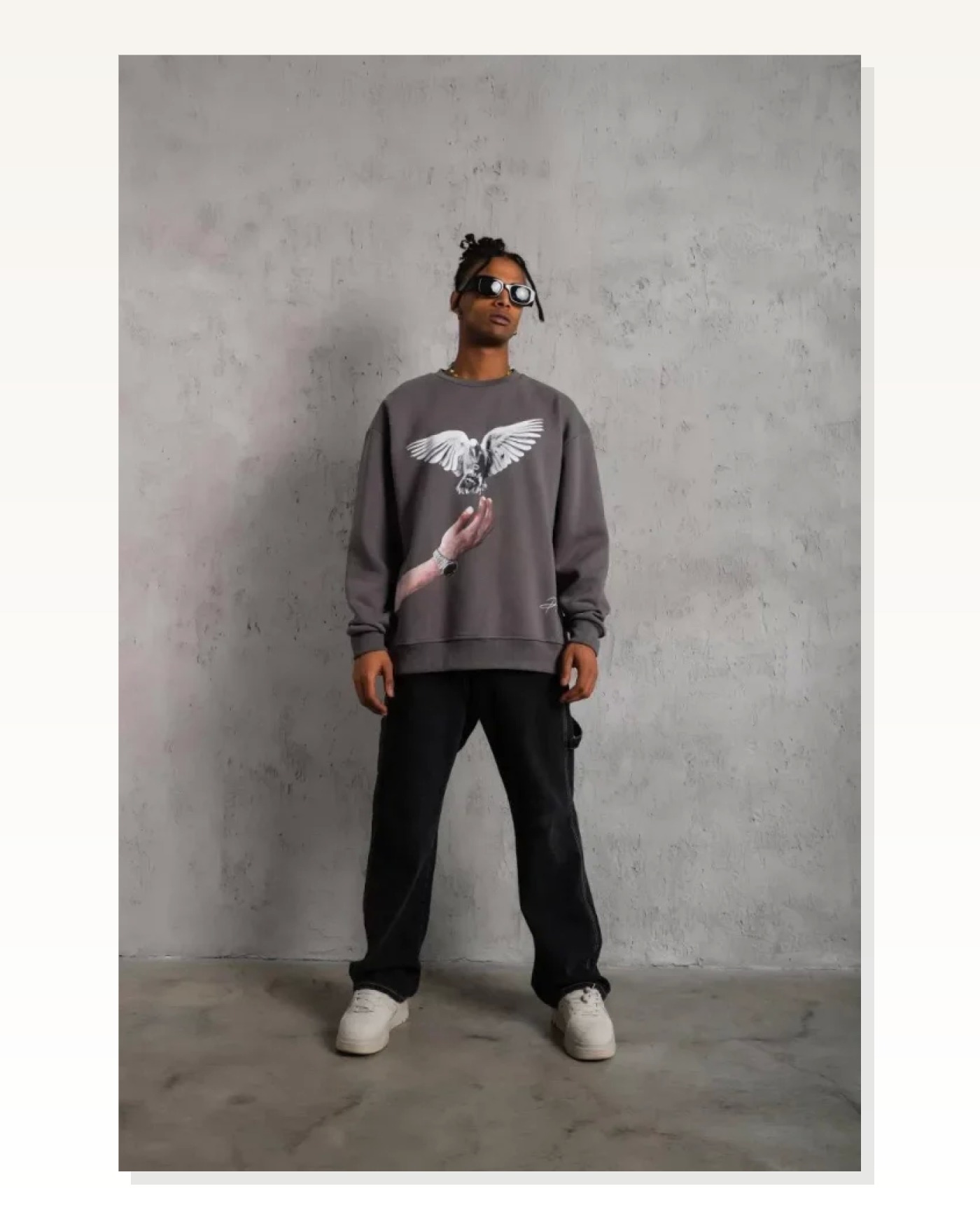 Özgür Güvercin Baskılı Erkek Gri Sweatshirt Marketplace blank