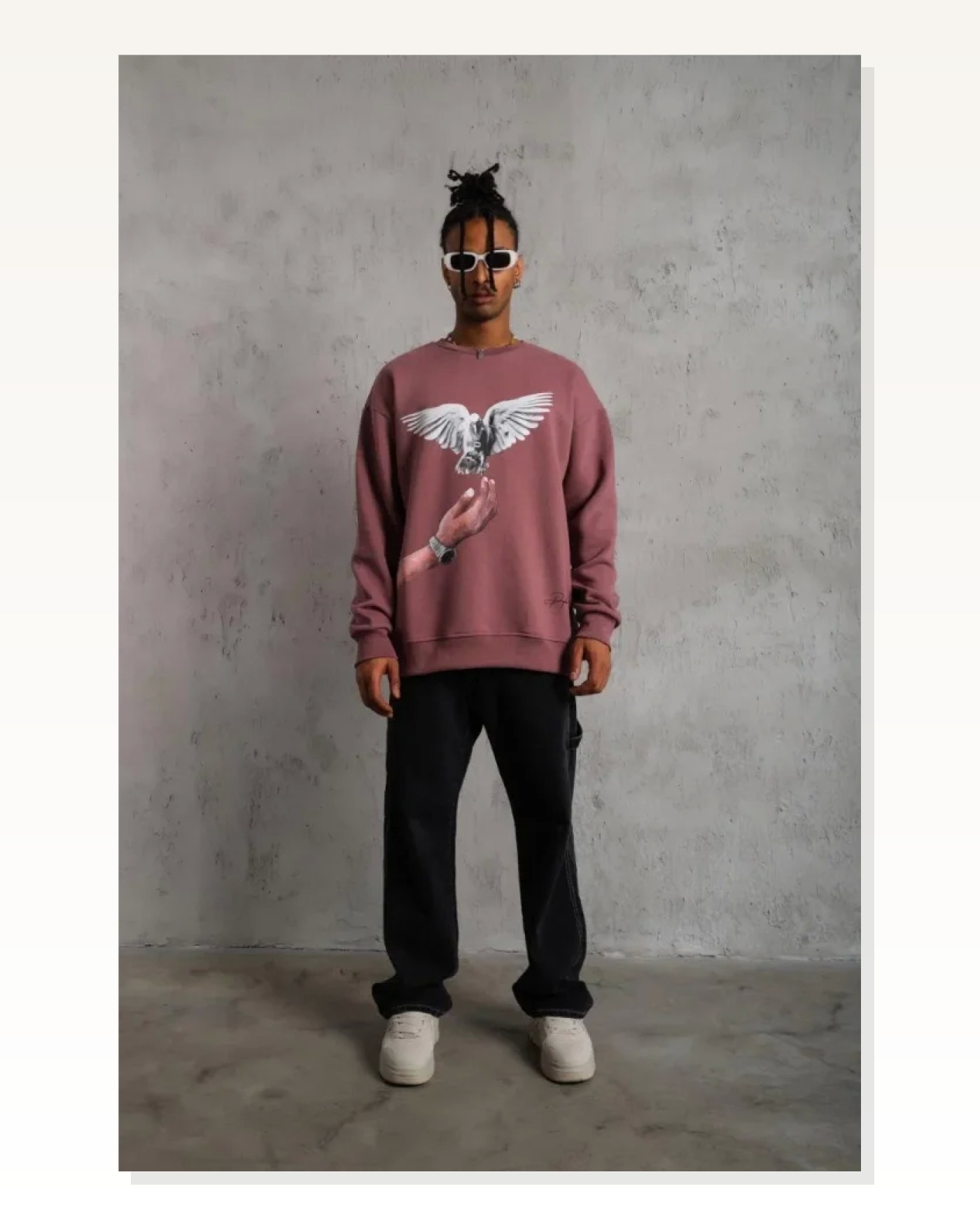 Erkek Güvercin Baskılı Sweatshirt - Gül Kurusu Marketplace blank