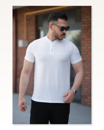 Erkek Hakim Yakalı Kısa Kollu Pamuklu T-shirt