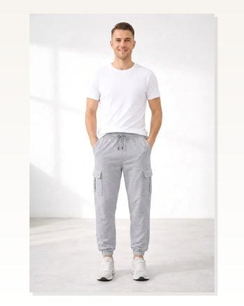 Erkek Gri Jogger Regular Fit Kargo Cepli, Lastikli Paça, Günlük Spor Pantolon Eşofman Altı