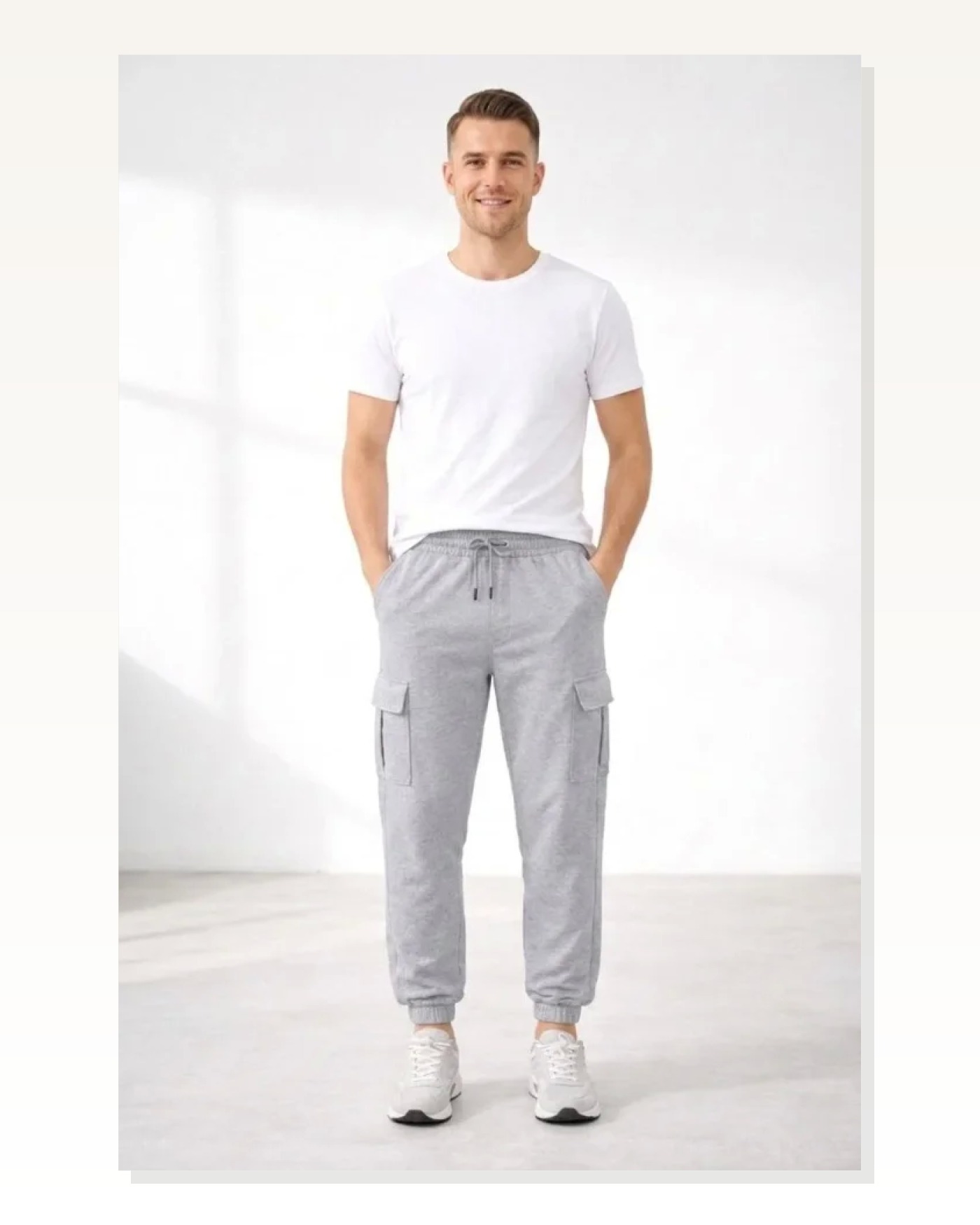 Erkek Gri Jogger Regular Fit , Kargo Cepli, Lastikli Paça, Günlük Spor Pantolon Eşofman Altı Marketplace blank