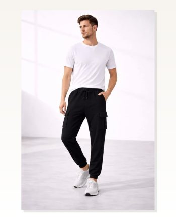 Erkek Siyah Jogger Regular Fit Kargo Cepli, Lastikli Paça, Günlük Spor Pantolon Eşofman Altı