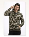 Erkek Desenli Sokak Stili Kamuflaj 2 İplik 4 Mevsim Kapüşonlu Kanguru Cepli Hoodie Sweatshirt