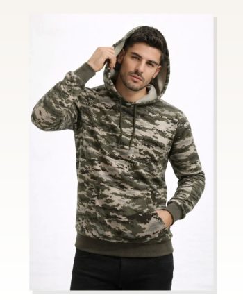 Erkek Desenli Sokak Stili Kamuflaj 2 İplik 4 Mevsim Kapüşonlu Kanguru Cepli Hoodie Sweatshirt