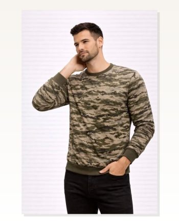 Erkek Desenli Günlük Stil Kamuflaj 2 İplik 4 Mevsim Uzun Kollu Bisiklet Yaka Sweatshirt