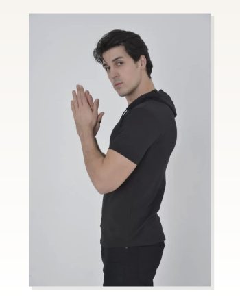 Erkek Günlük Stil Kordonlu Kapüşon Tasarımlı Siyah Esnek Slim Fit Tişört