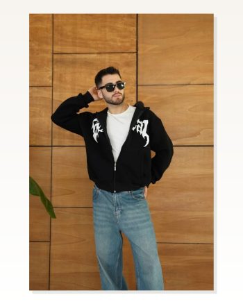Erkek Kapüşonlu Sweatshirt Hoodie 3 İplik Şardonlu Pamuklu Kumaş, Önü Baskılı, Fermuarlı Rahat Kalıp, Kışlık