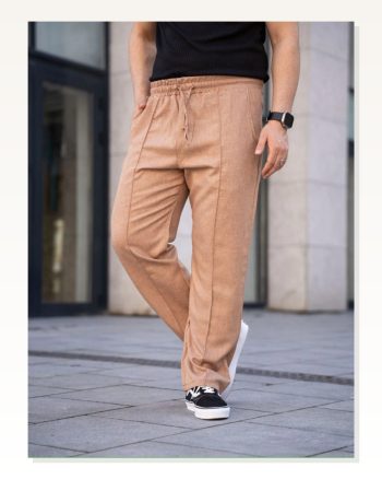 Erkek Keten Cepli Çıma Dikişli Jogger Buggy Pantalon Rahat Kalıp Kahverengi