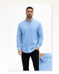 Erkek KETEN Kumaş Oversize Uzun Kollu Rahat Kalıp Gömlek – Açık Mavi Marketplace