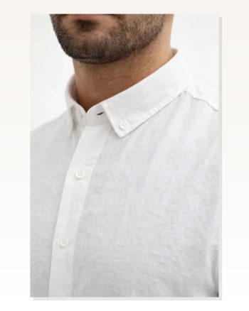 Erkek KETEN Kumaş Oversize Uzun Kollu Rahat Kalıp Gömlek Beyaz