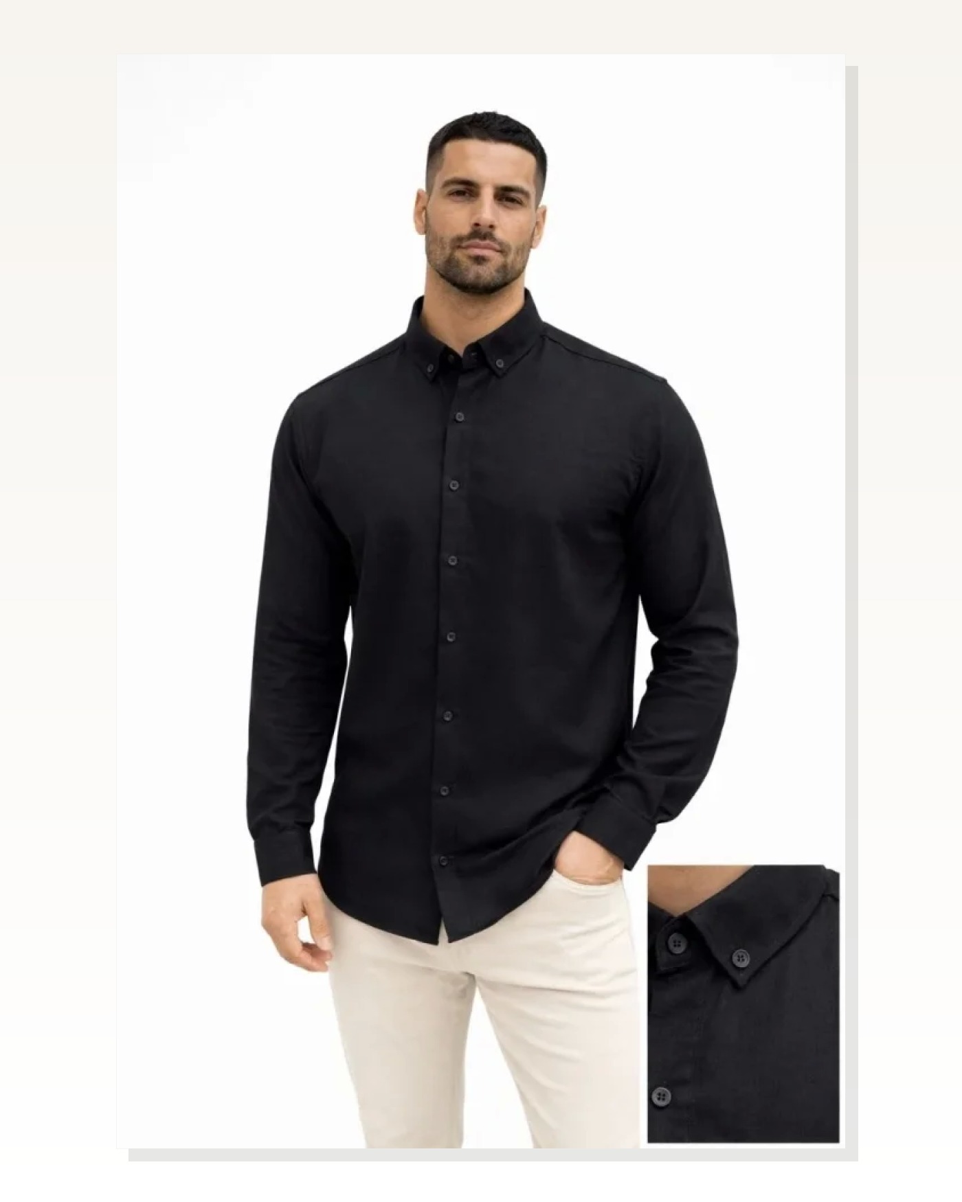 Erkek KETEN Kumaş Oversize Uzun Kollu Rahat Kalıp Gömlek - Siyah Marketplace blank