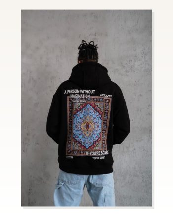 Erkek Sokak Stili Siyah Kilim Desen Kapüşonlu