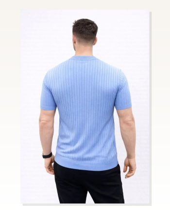 Erkek Kısa Kol Fitilli Triko T-shirt Yazlık Hakim Yaka Tişört Bebek Mavisi