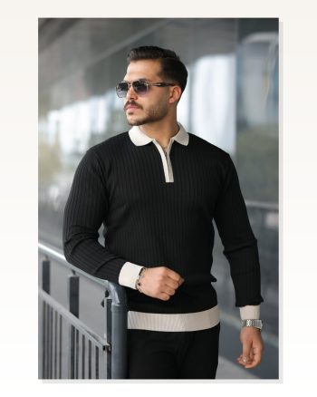 Erkek Modern Stil Kol ve Yaka Detaylı Uzun Kollu Triko