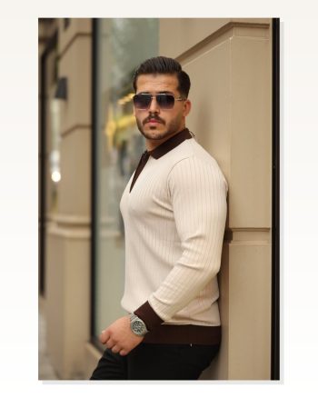 Erkek Modern Stil Kol ve Yaka Detaylı Uzun Kollu Triko