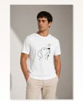Erkek Köpek Figürlü Minimal Baskılı Tişört Kısa Kol Yazlık T-shirt Beyaz