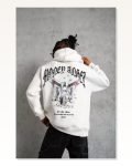 Erkek Baskılı Retro Yazı Beyaz Ayarlanabilir Kordonlu Hoodie