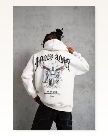 Erkek Baskılı Retro Yazı Beyaz Ayarlanabilir Kordonlu Hoodie