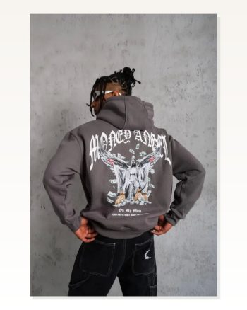 Erkek Baskılı Günlük Stil Füme Kordon İpli Kapüşonlu Sweatshirt