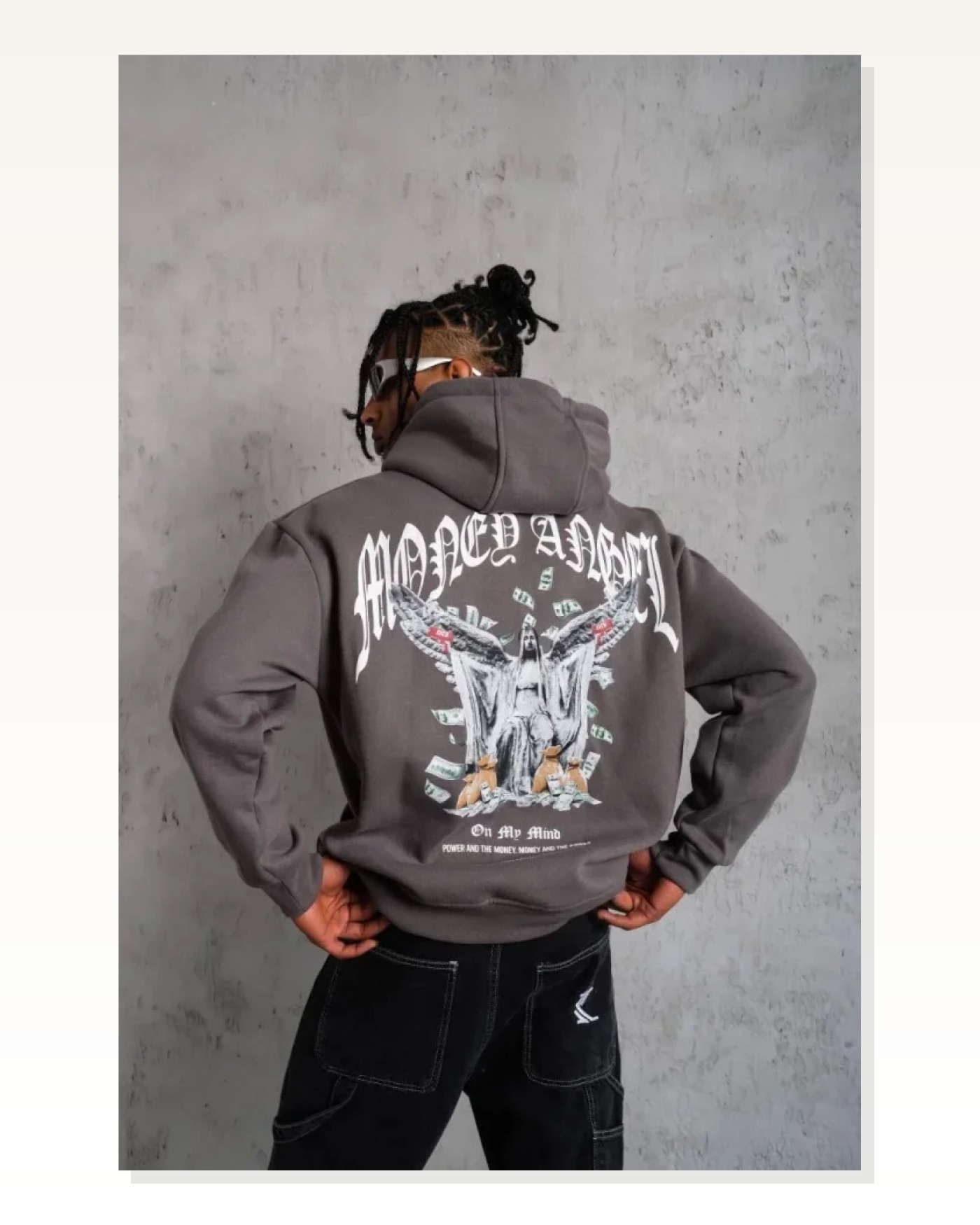 Baskılı Erkek Günlük Stil Füme Kordon İpli Kapüşonlu Sweatshirt Marketplace blank