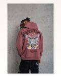 Erkek Kordon İpli Baskılı Kapüşonlu Sweatshirt Gül Kurusu