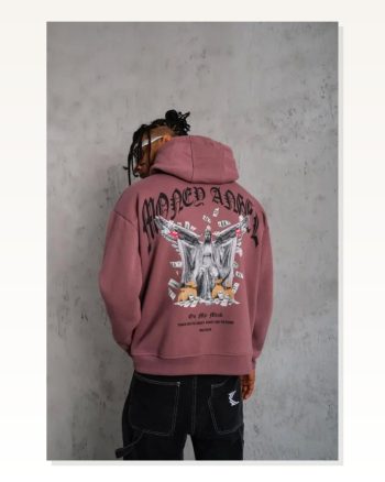 Erkek Kordon İpli Baskılı Kapüşonlu Sweatshirt Gül Kurusu