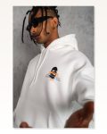 Erkek Maske İllüstrasyon Baskılı Beyaz Kordonlu Kapüşonlu Sweatshirt