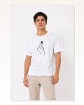 Erkek Kore Parmak Kalp Aşk Temalı Minimal Baskılı Tişört Yazlık Kısa Kol T-shirt Beyaz