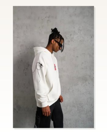 Erkek Baskılı Beyaz Maske Kapüşonlu Sweat