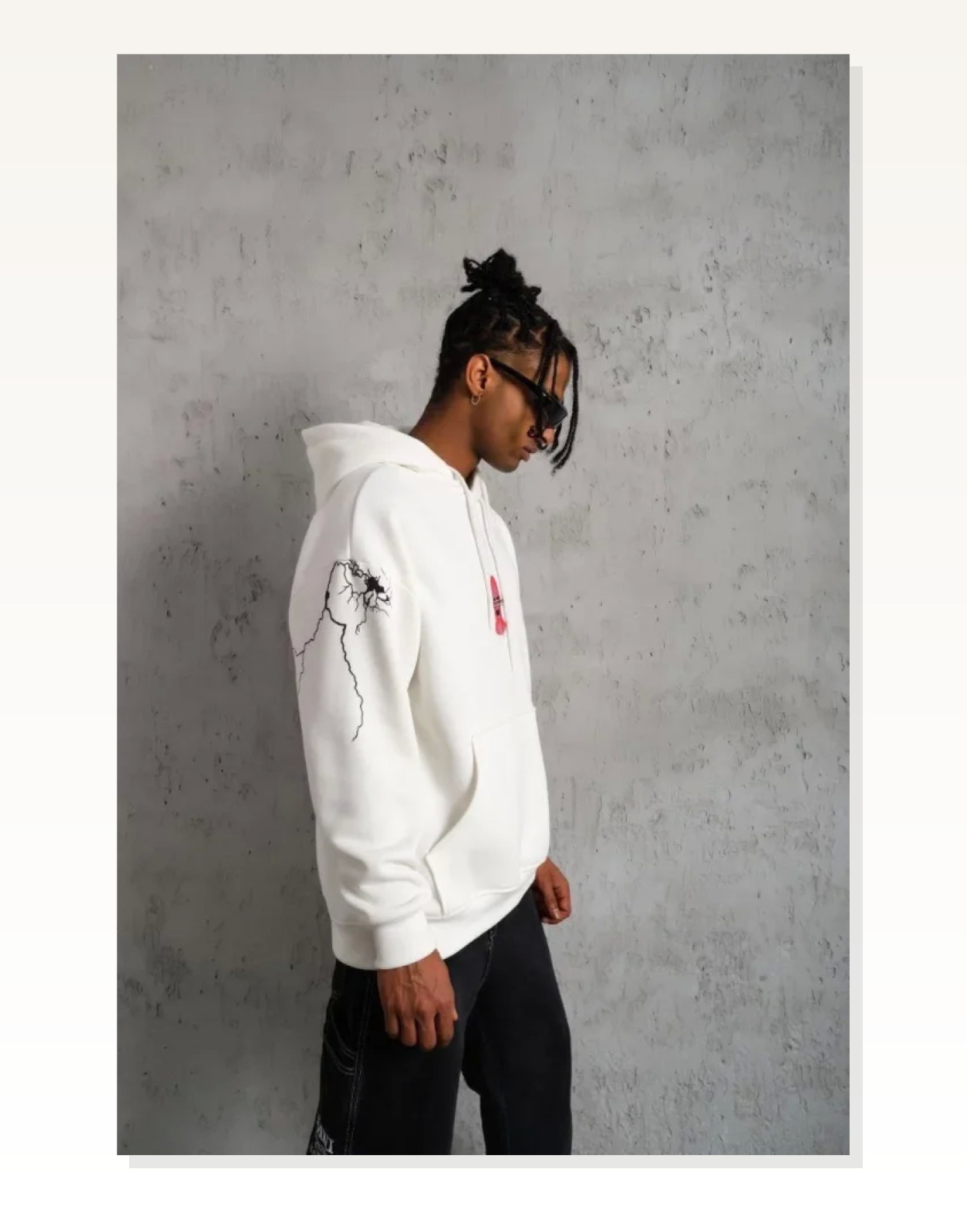 Baskılı Erkek Beyaz Maske Kapüşonlu Sweat Marketplace blank