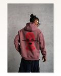 Erkek Maske Baskılı Kapüşonlu Sweat Gül Kurusu