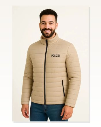 Erkek Baskılı Modern Stil Bej Mikro Su İtici Kapitone Astarlı Fermuarlı Bomber Mont