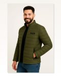 Erkek Baskılı Modern Stil Haki Mikro Su İtici Kapitone Astarlı Fermuarlı Bomber Mont