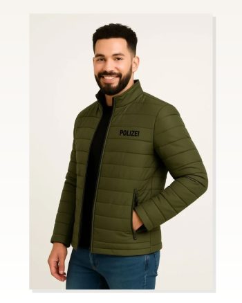Erkek Baskılı Modern Stil Haki Mikro Su İtici Kapitone Astarlı Fermuarlı Bomber Mont