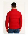 Erkek Baskılı Modern Stil Kırmızı Mikro Su İtici Kapitone Astarlı Fermuarlı Bomber Mont