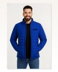 Erkek Baskılı Modern Stil Saks Mavisi Mikro Su İtici Kapitone Astarlı Fermuarlı Bomber Mont