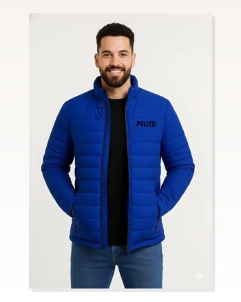 Erkek Baskılı Modern Stil Saks Mavisi Mikro Su İtici Kapitone Astarlı Fermuarlı Bomber Mont