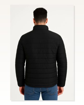 Erkek Baskılı Modern Stil Siyah Mikro Su İtici Kapitone Astarlı Fermuarlı Bomber Mont