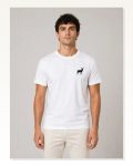 Erkek Minimal Geyik Logolu Tişört Bisiklet Yaka Kısa Kol Yazlık T-shirt Beyaz