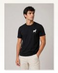 Erkek Minimal Geyik Logolu Tişört Bisiklet Yaka Kısa Kol Yazlık T-shirt Siyah